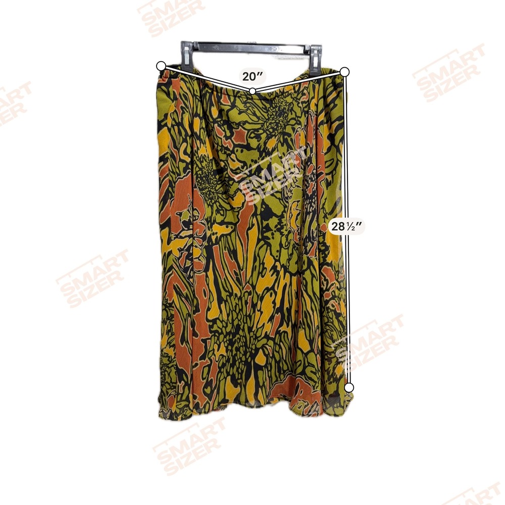 Vintage Midi Skirt Womens 24W Multicolor Abstract Floral Elastic Waist Boho 90s - Picture 2 of 3